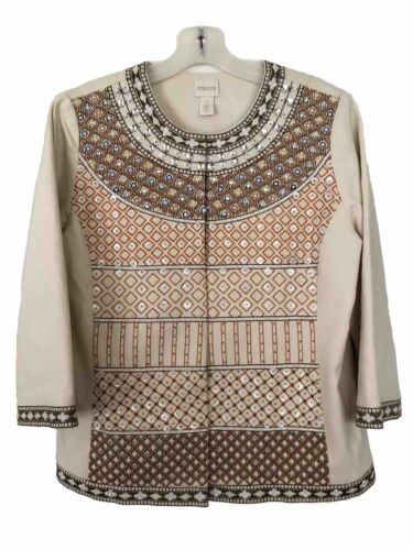 CHICOS 1 Limited Collectibles Embellished Embroidered Rhinestones Jacket M $179 - Picture 1 of 16