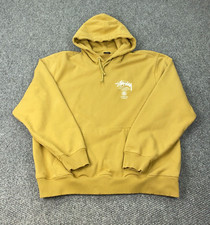 Stussy World Tour Logo Hoodie Mens XXL Honey Yellow Sweatshirt