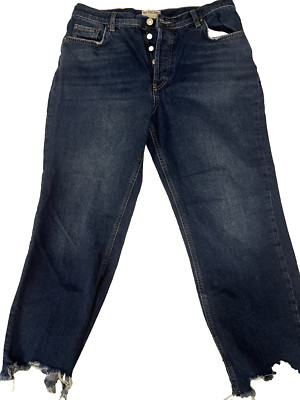 We The Free People Womens 31 Jeans Denim Straight Cropped Fray Button Fly