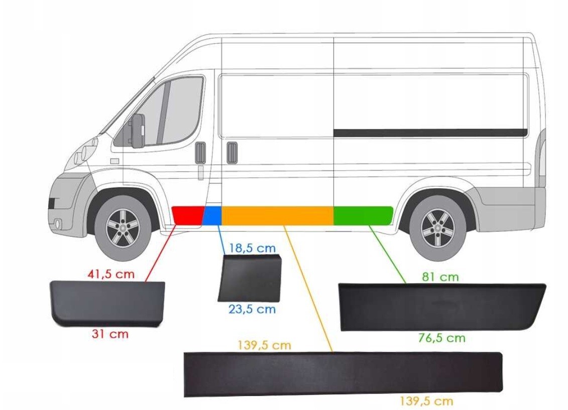 Baguettes de porte gauche avec répétiteur pour Fiat Ducato L3 de 2006 en ABS noir