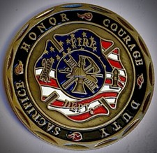 Moneda Desafío Bombero-Color Bronce-Bombero-Honor-Coraje-Deber-Sacrificio