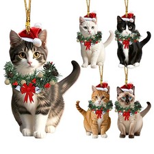 Cat Ornaments For Christmas Tree 2D Acrylic Pendant Cute Christmas Animal Decor