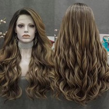 Ombre Caramel Brown Highlight Loose Wave 100 Human Hair Lace Front Wigs