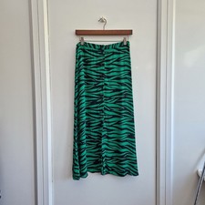 Whistles Midi Skirt 8 Green Zebra Print Buttons Straight