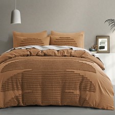 Queen Size Duvet Cover, 5 Pieces Pumpkin Brown Textured Duvet Cover Sets, Sof...