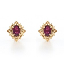 Yellow Gold Ruby Stud Earrings - 14k Oval .56ctw Pierced