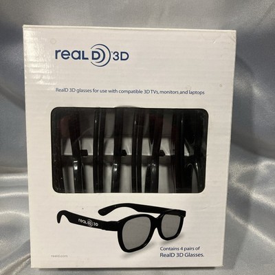 Real D 3D 4 Pair Glasses For Use With Compatible 3D TV Monitors And Laptops