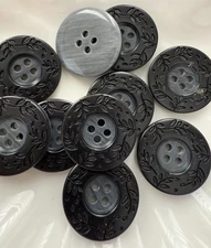 10PC Black Vine and Leave Large Resin Sewing Button Flat Back 4 Holes 25mm 1"