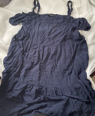 Pietro Brunelli Maternity Dress Sz M Navy Tiered Shoulder Strap off Shoulder