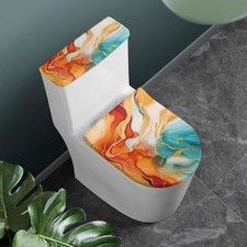 Colorful Fluid Painting Toilet Seat Lid Tank Cover Set of 2 Turquoise Yellow ...