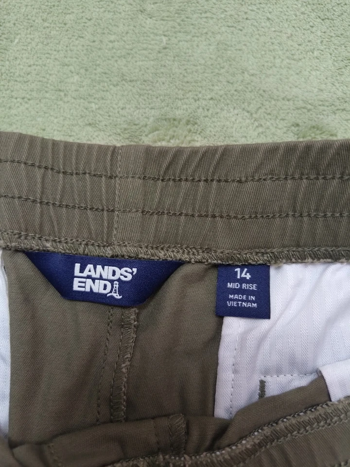 Pantalones Cortos Lands End Mujer Talla 14 Algodón/Spandex Bolsillo Ajustable Verde Oliva Foto 3 de 4