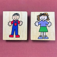 Kids Heros- Set of 2 - Just Hannah Just Danny- Boy Girl- 1999 Rubber Stamps 4x3"