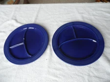 2 Matching Vintage Fiesta Ware Cobalt Blue 10 1/2" Divided Grill Plates
