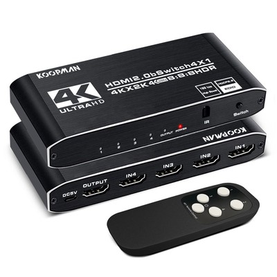 4k HDR HDMI Switch, Koopman 4 Ports HDMI 2.0 Switcher Selector with IR Remote...