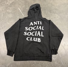 Anti Social Social Club Men's Black Pullover Hoodie Logo Graphic Print Pockets