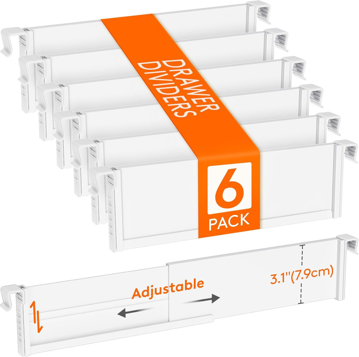 Adjustable Hanging Kitchen Drawer Organizers 3.1 Inch High 10 to 17 Inches Wide