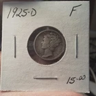 Antique Vintage 1925-D Mercury Dime Fine Silver 10C Coin Denver Circulated