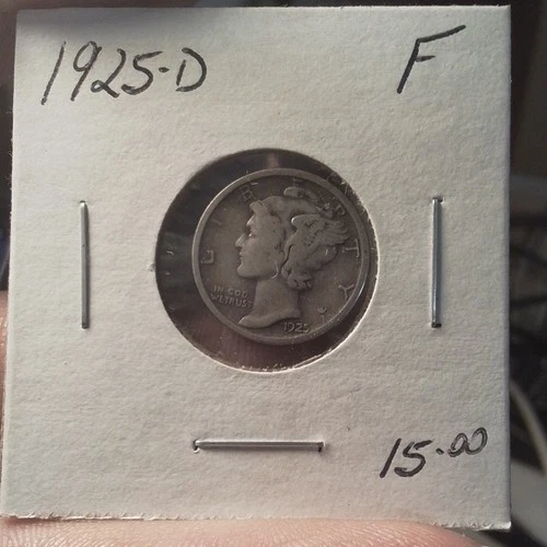 Antique Vintage 1925-D Mercury Dime Fine Silver 10C Coin Denver Circulated