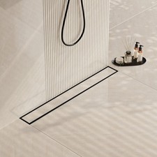 48 in Matte Black Linear Shower Drain with 2-in-1 Flat  Tile Insert Cover, 3...