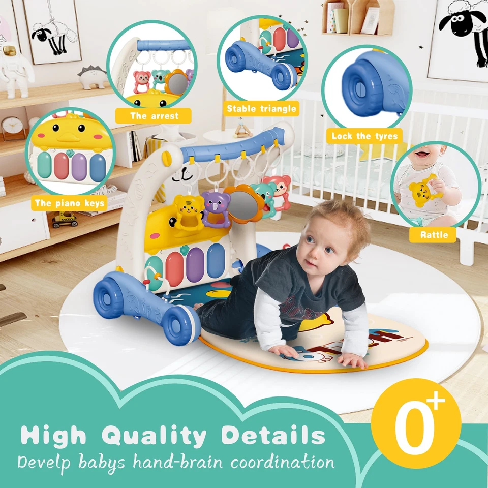 Игровой коврик 2 в 1 для детского тренажерного зала с ходьбой, краном, фортепиано, коврик для фитнеса 0-18 месяцев - Изображение 3 из 4