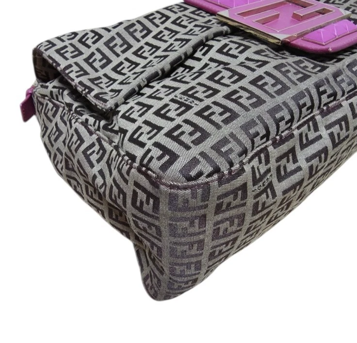 RARO FENDI Mamma Baguette Bolso de Hombro de Lona Zucca - Correa de Cuero Rosa Limitada Foto 4 de 4