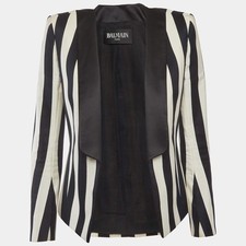 Balmain Monochrome Striped Open Front Blazer M