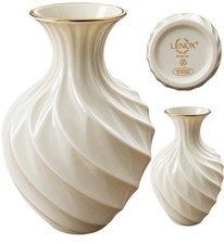 Lenox Ivory Porcelain Bud Vase 6โ Gold Trim Swirl Design Made in USA Vintage