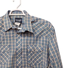 Vintage Wrangler Western Shirt Mens XL Blue Plaid Pearl Snap Long Sleeve 75204PP