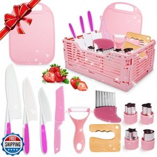 Kids Kitchen Knife Set for Real Cooking and Basket,Montessori Toys for 3 4 5