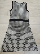 zara knit cotton black white geometric sleeveless front zipper dress size s