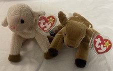 Ty Beanie Baby Ewey The Lamb and Whisper The Deer with Tags Lot of 2