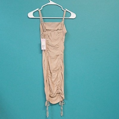 Wild Fable Beige Ruched Strappy Sleeveless Midi Bodycon Dress XS