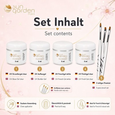 UV Gel Set Classic 4x5ml inkl. Pinselset - Nagelmodellage Gelnägel UV Gele