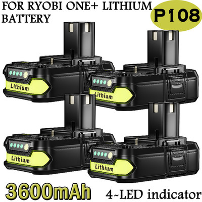 4packs 3600mAh For RYOBI 18V Lithium Battery P108 For ONE PLUS RB18L26 P104
