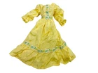 Vintage 70s Barbie Doll Dress Yellow w/ Embroidered Floral Trim & Puff Sleeves