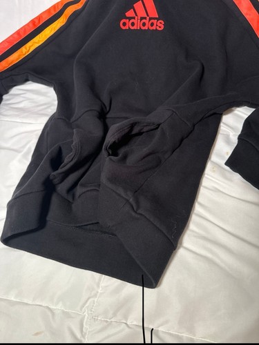 Adidas Black With Neon Orange Stripes Casual Boys Youth Unisex Hoodie Lg 14/16 - Picture 2 of 8