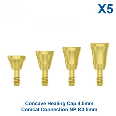 5x Dental Fixture Concave Healing Cap 4.5mm - Conical Connection NP Ø3.5mm