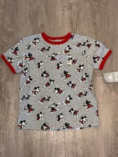 Disney Ringer T Shirt Kids Medium 10/12 Gray Graphic Mickey Mouse Allover Print