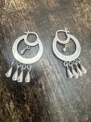 Jane Diaz 925 Sterling Frida Kahlo Hoop Earrings with Solid Tear Drop Dangles