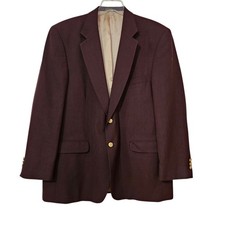 Stafford Men's Worsted Wool-blend Blazer 44R Wine Color Gold Buttons Suit Coat