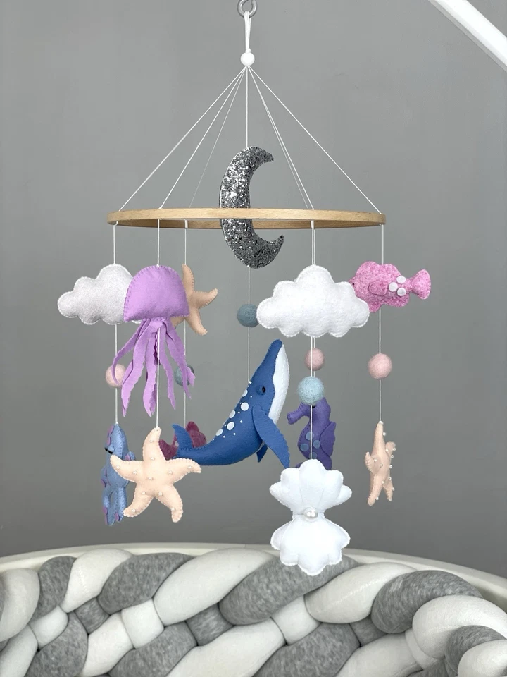 Ocean baby mobile girl crib Felt sea animals hanging Ocean nursery decor Coastal - Image 4 of 4