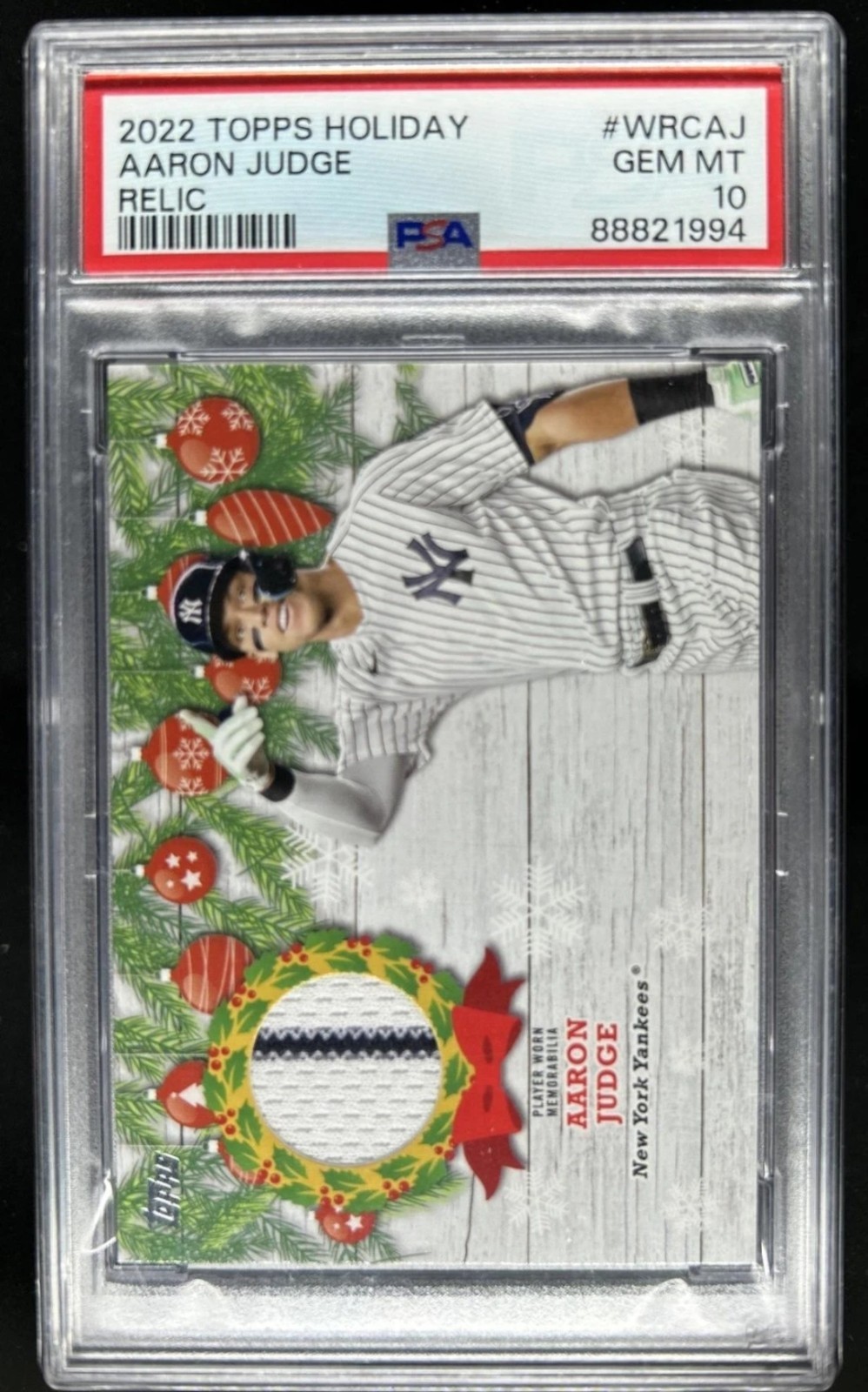 2022 Topps Holiday Aaron Judge Player Worn Jersey #WRC-AJ Yankees PSA 10 GEM