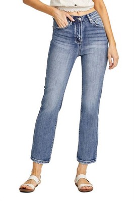 Risen Traci High Rise Crop Straight Jeans Medium Blue