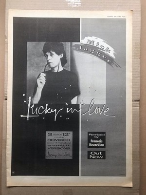 MICK JAGGER LUCKY IN LOVE POSTER SIZED original music press advert from 1985 - p