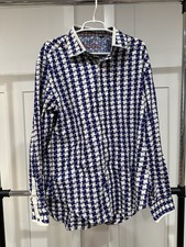 Robert Graham Shirt 2XL Blue White Pixelated Gingham Check Contrast Cuffs Cotton