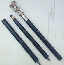 Antique Wooden Walking Stick Cane Silver Brass Design Handle Vintage Handmade