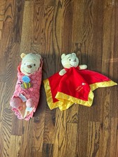 Lot Of 2 Disney Winnie the Pooh Security Blanket Lovey Parks Swaddle Plush