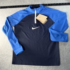 NWT Kids Nike Football/soccer LS Dri-fit 1/4 Zip Shirt Blue Size Small
