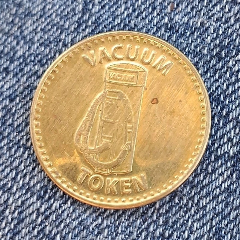 Car Wash Vacuum Token, Brass Composition, Circulated Brass-Colored Token