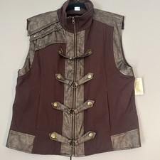 Spirit Halloween Steampunk Vest Mens Medium Brown Zipper Button Strap Cosplay